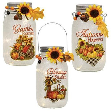 Frosted Glass LED Lit Harvest Jar, 3 Asstd. sold individually - The Fox Decor